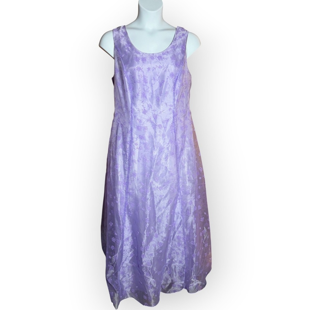 Vtg Onyx Nite Lavender Purple Floral Overlay Formal Maxi Dress 14 Tulle Princess